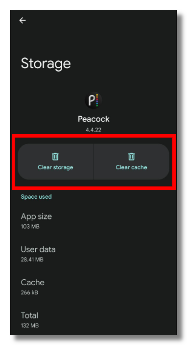 Clear Peacock cache on the phone