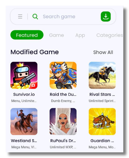 LiteAPKs' homepage featuring a list of modified games