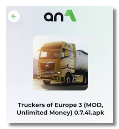 AN1 app store download page for Truckers of Europe 3 Mod APK