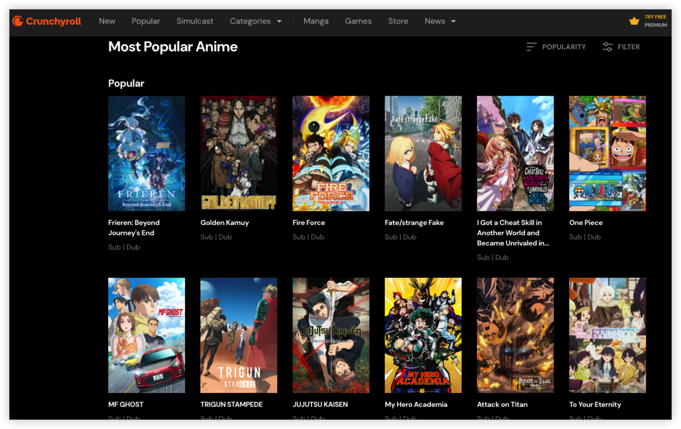 Crunchyroll popular anime library