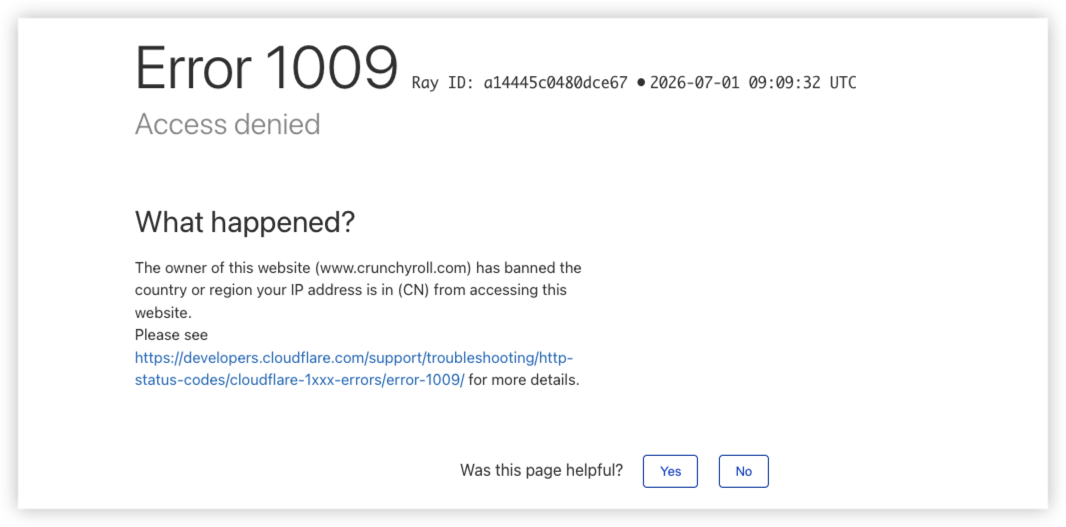 Crunchyroll IP ban