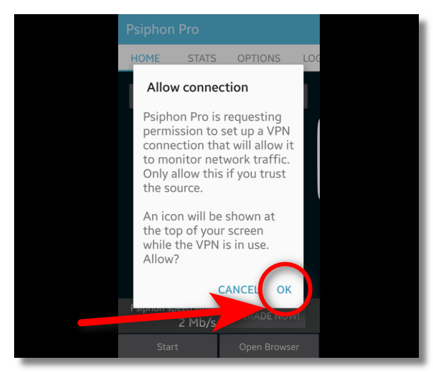 Accept the Psiphon Pro VPN permission.