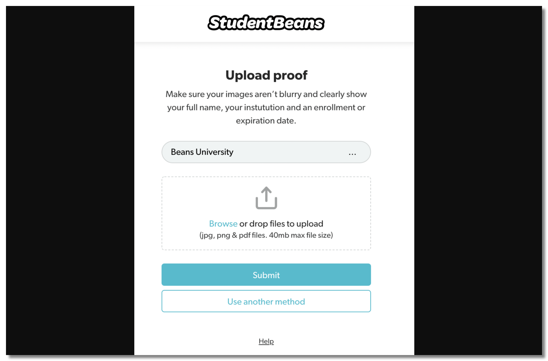 Verify your student status on Student Beans