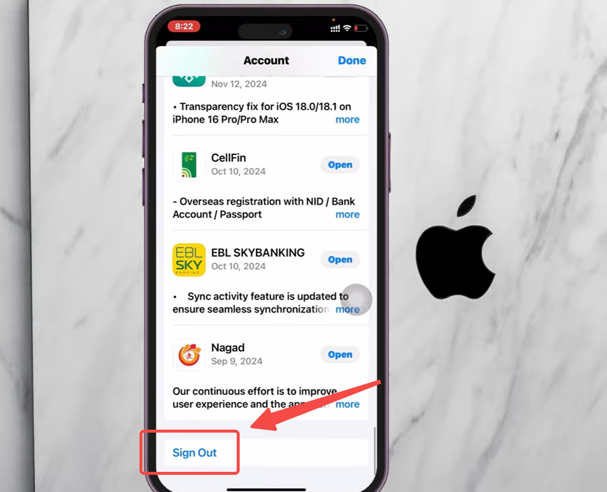 Sign out from App Store