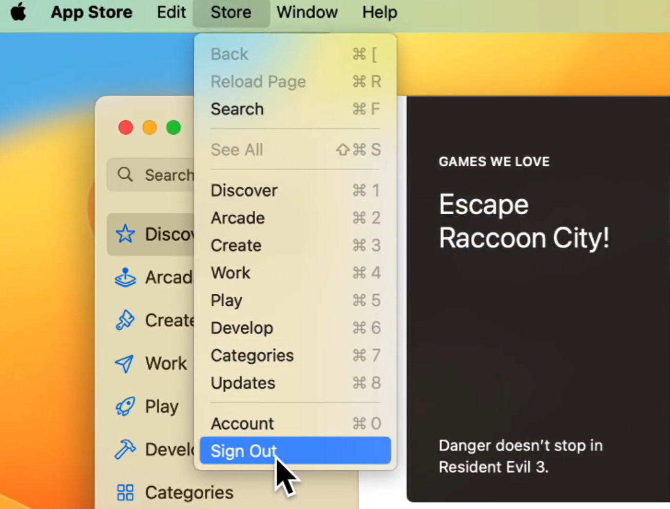 Log out from MacBook App Store