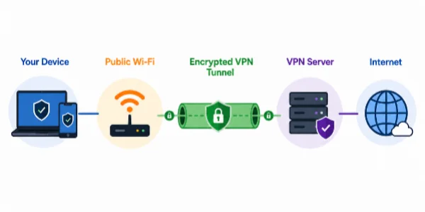 Data flow public WiFi with VPN