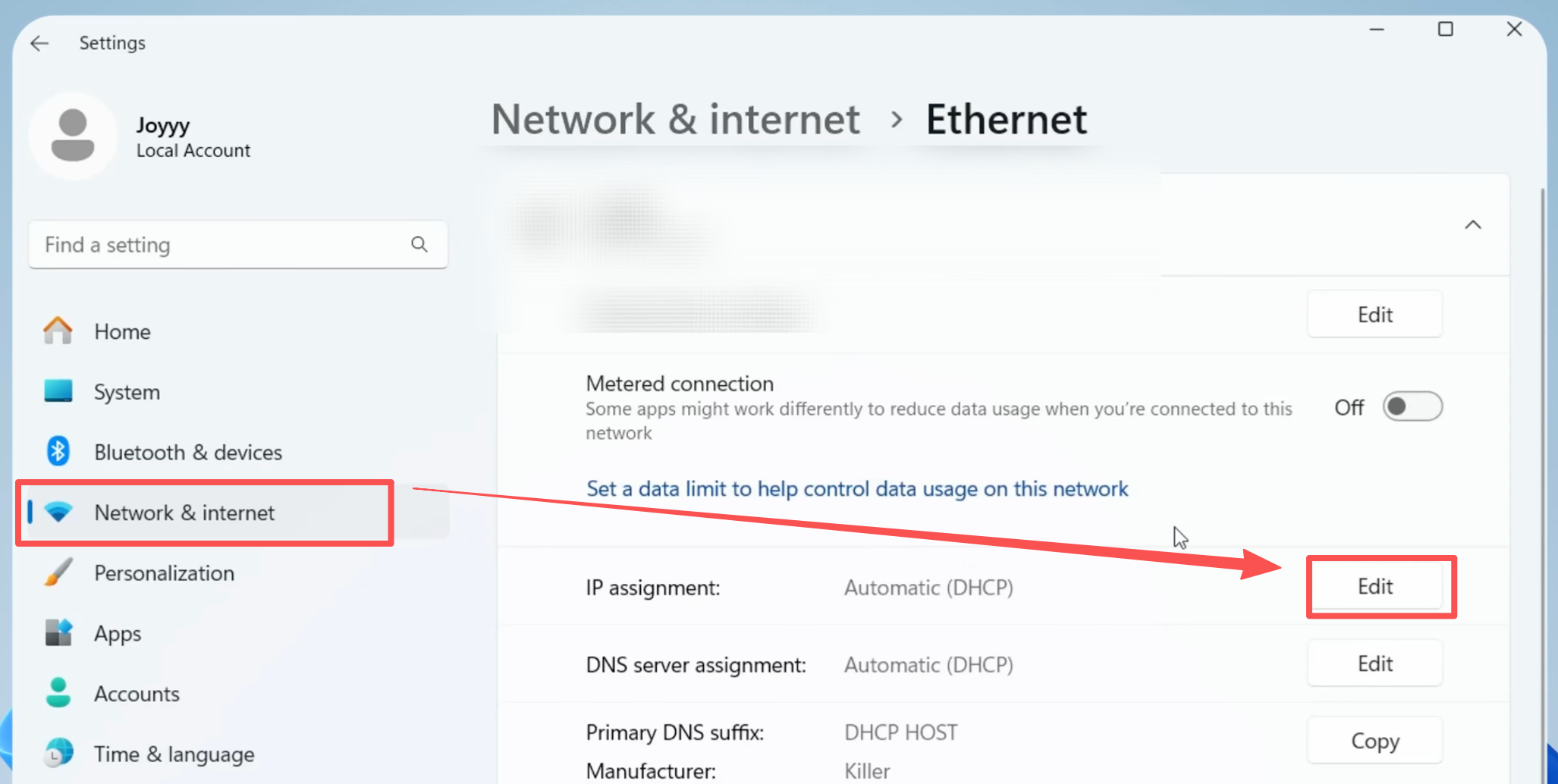 Open Manuel IP Setting