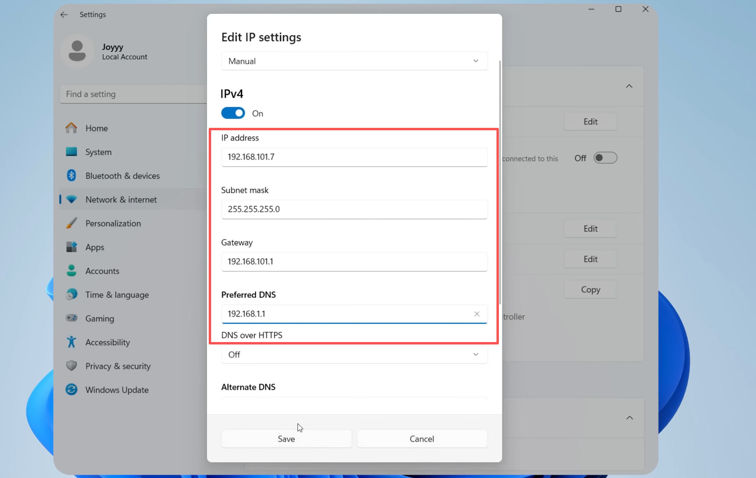 Enter New Local IP and Save