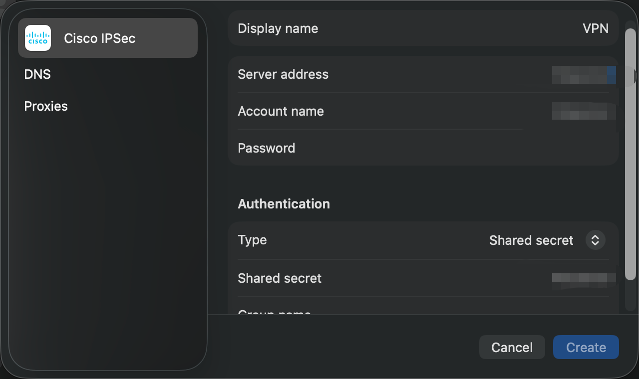 Enter VPN Details on Mac Setting